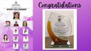 PSD Integrity Deaf Crusaders Bags Special Award  for the Project “We Deaf-finitely Can!”, an Entry for the Search for Outstanding Campus Integrity Crusaders, NCR 2019-2020