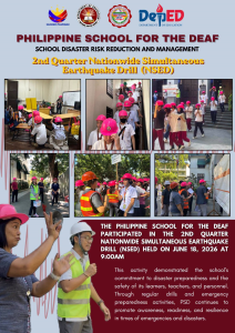 𝐓𝐡𝐞 𝐏𝐡𝐢𝐥𝐢𝐩𝐩𝐢𝐧𝐞 𝐒𝐜𝐡𝐨𝐨𝐥 𝐟𝐨𝐫 𝐭𝐡𝐞 𝐃𝐞𝐚𝐟 𝐩𝐚𝐫𝐭𝐢𝐜𝐢𝐩𝐚𝐭𝐞𝐝 𝐢𝐧 𝐭𝐡𝐞 𝟐𝐧𝐝 𝐐𝐮𝐚𝐫𝐭𝐞𝐫 𝐍𝐚𝐭𝐢𝐨𝐧𝐚𝐥 𝐒𝐢𝐦𝐮𝐥𝐭𝐚𝐧𝐞𝐨𝐮𝐬 𝐄𝐚𝐫𝐭𝐡𝐪𝐮𝐚𝐤𝐞 𝐃𝐫𝐢𝐥𝐥